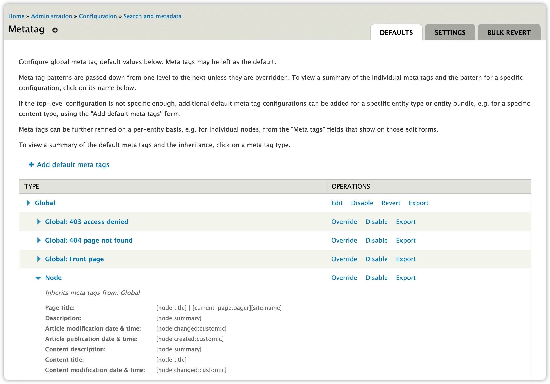 Drupal 7 Metatag Configuration
