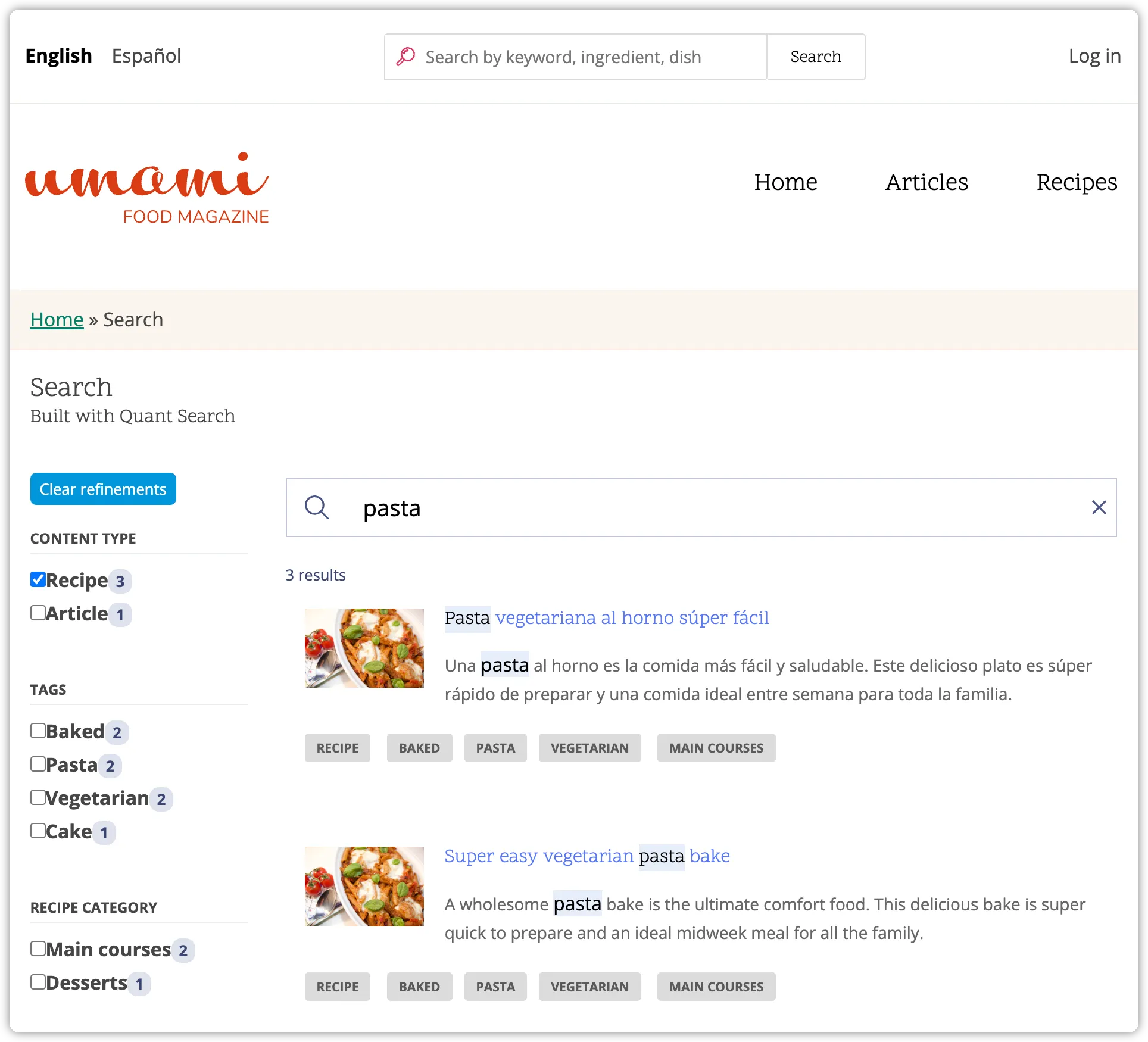 Drupal 9 Quant Search Page Umami Demo