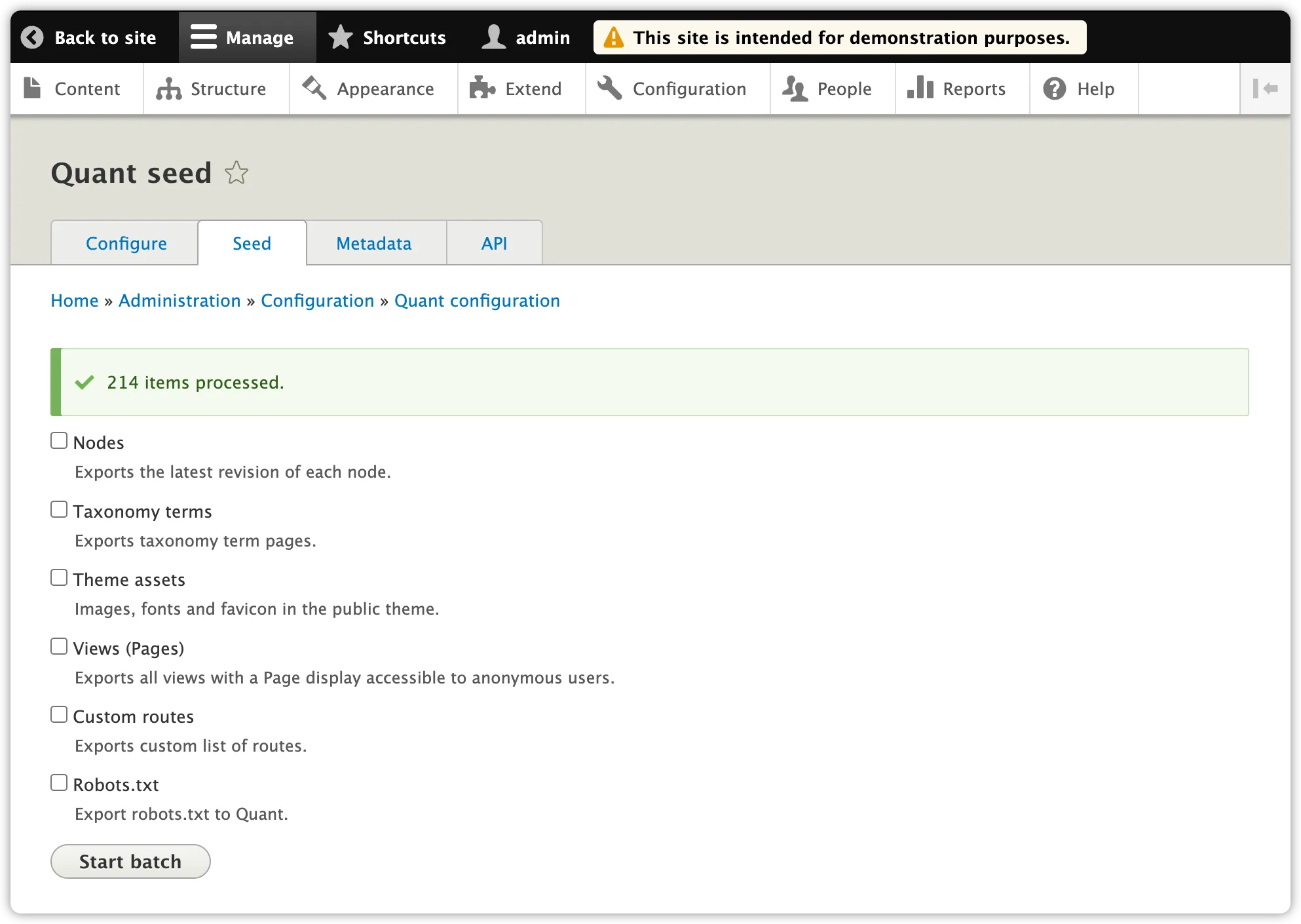 Quant Drupal 8/9 batch seeding done