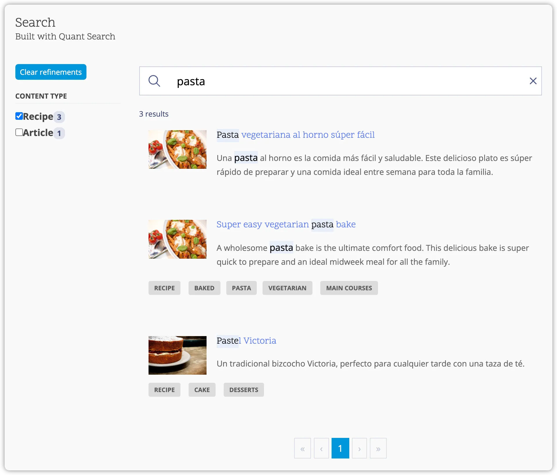 Quant Search Page Example Results