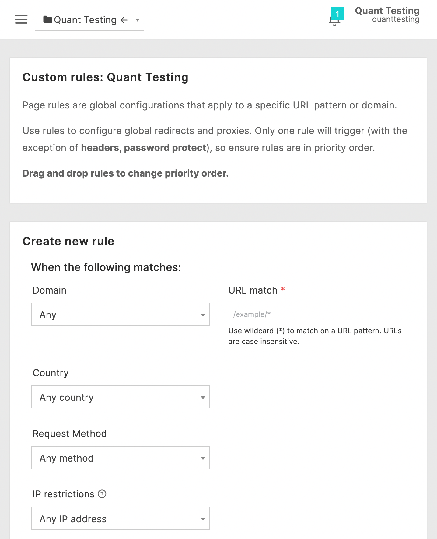 Using Quant's flexible Page Rules feature
