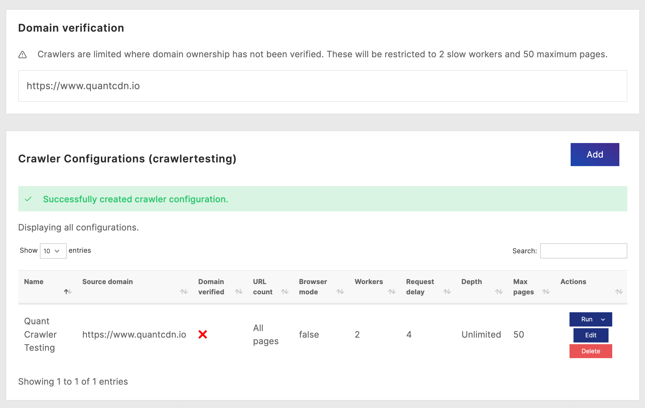 Quant Crawler Configuration Settings