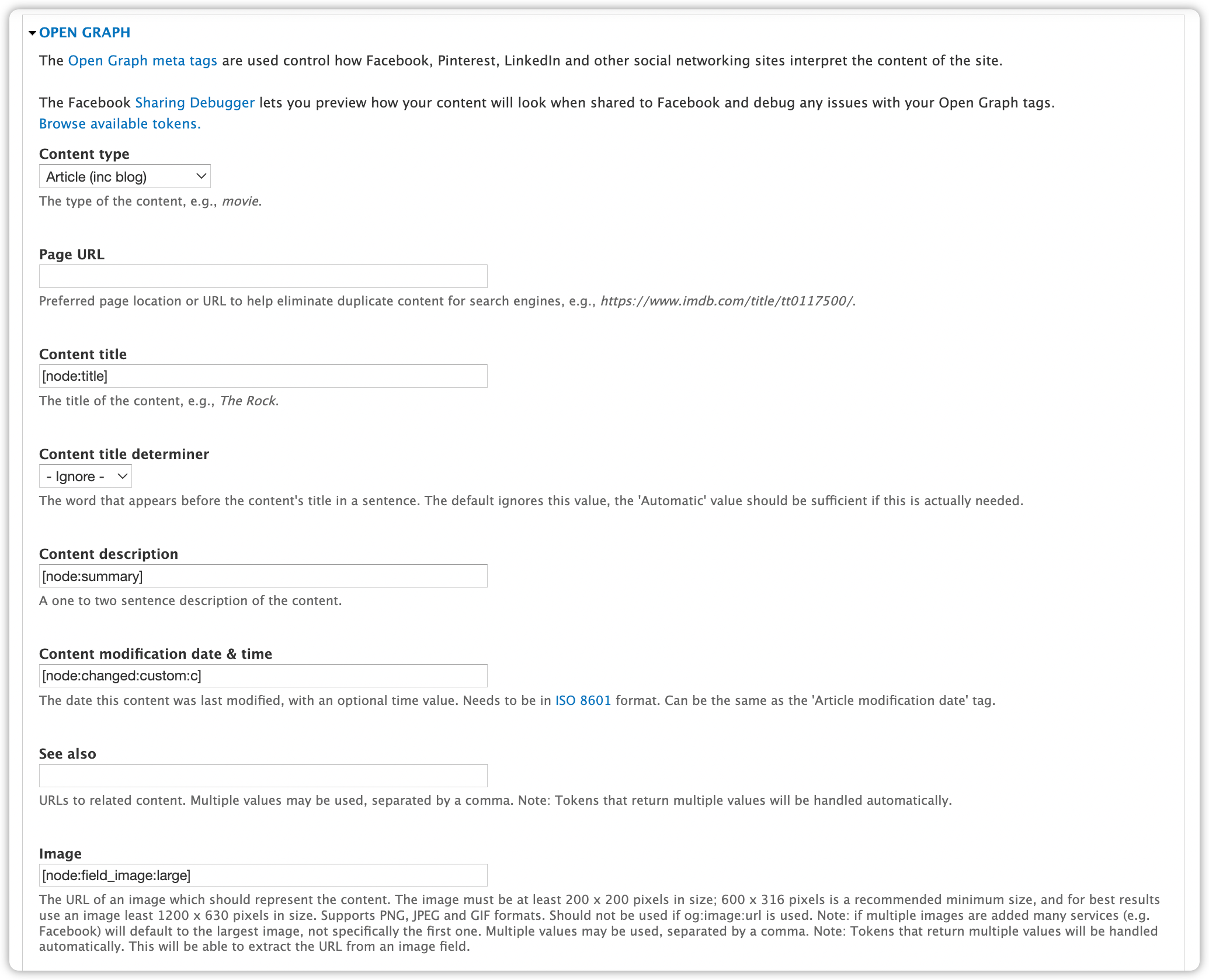 Drupal 7 Metatag Open Graph Configuration