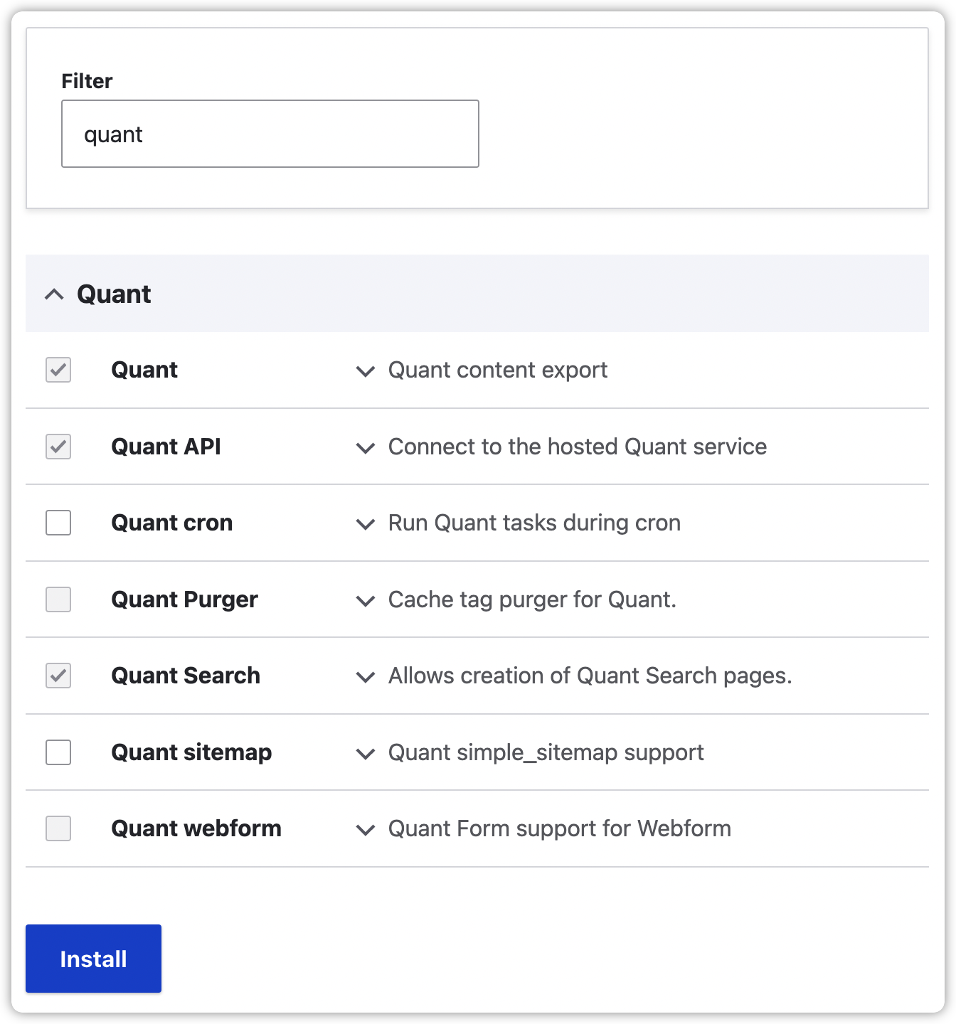 Enable Quant Search Module in Drupal 9 UI