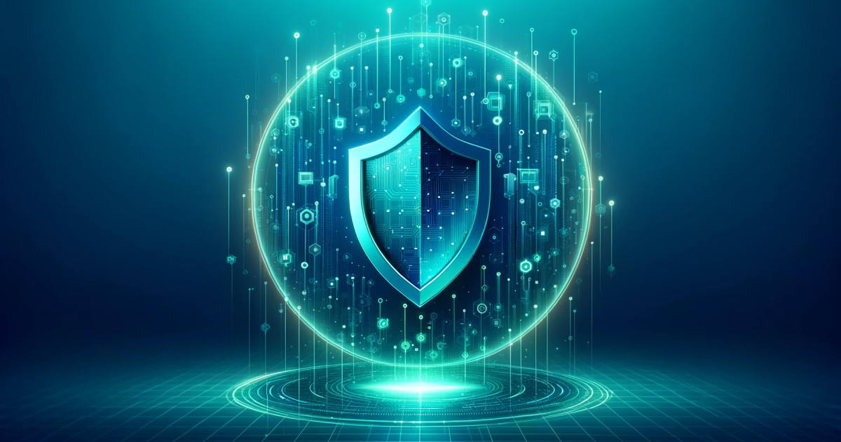 Graphic design representing a web application firewall waf security shield in teals and blues